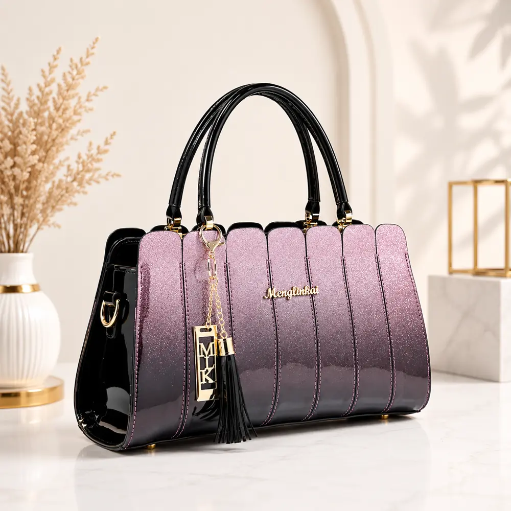 Pink rose gold leather handbag for women with elegant stylish design