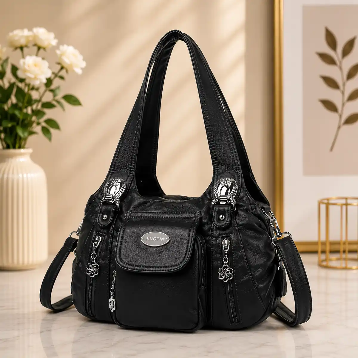 LunexBD black women’s casual shoulder bag with front pockets
