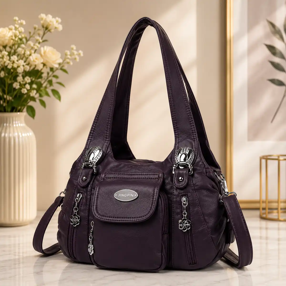 LunexBD purple women’s casual shoulder bag with front pockets