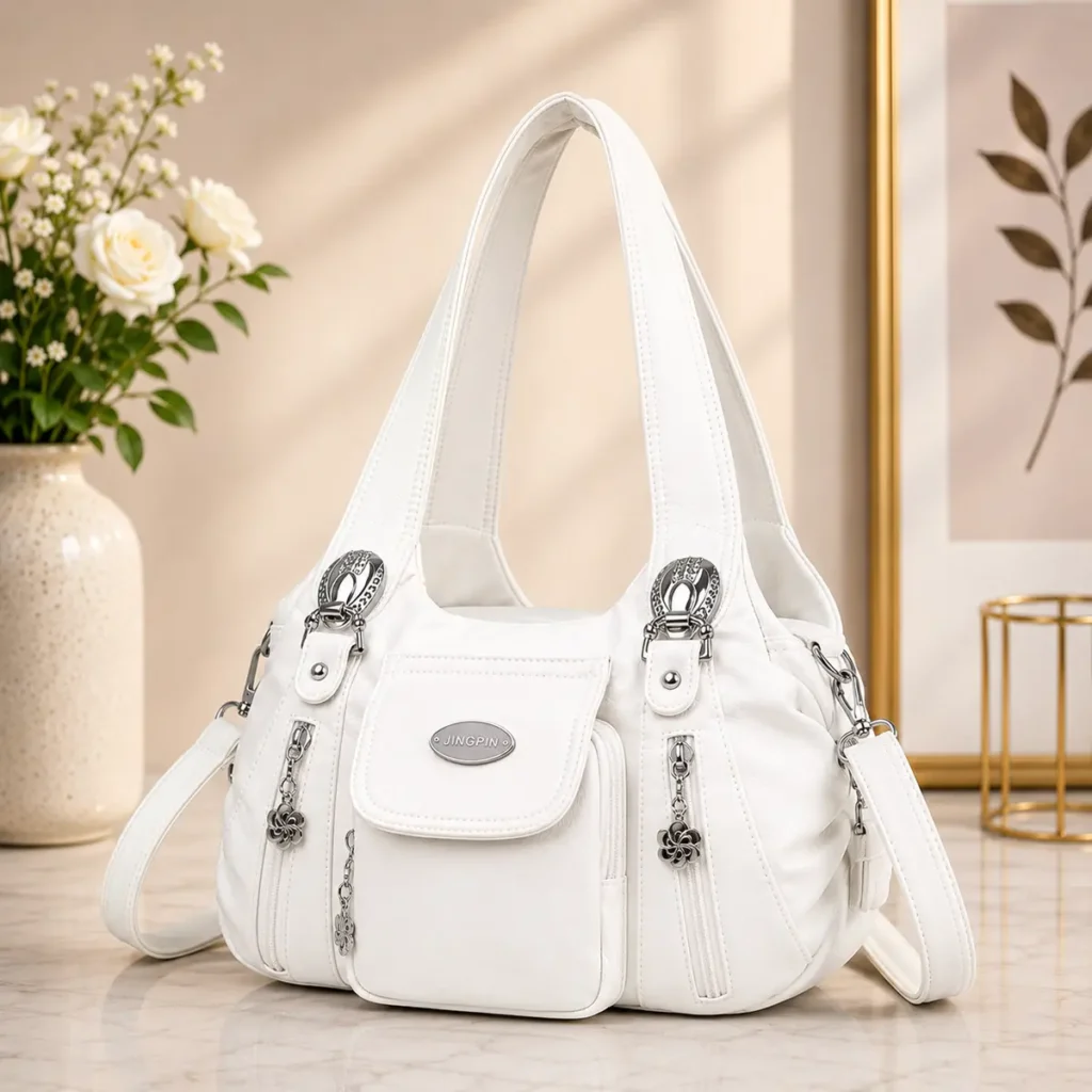 LunexBD white women’s casual handbag with double handles