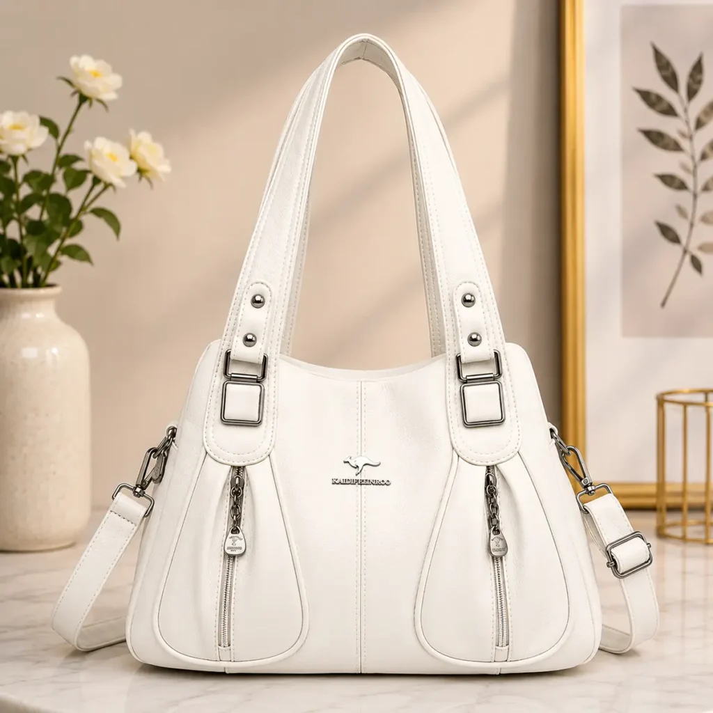LunexBD white women’s shoulder bag with double handles