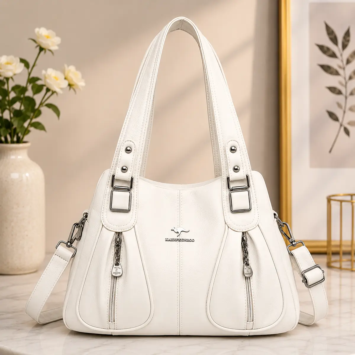 LunexBD white women’s shoulder bag with double handles