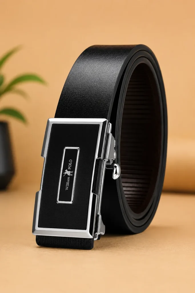 William Polo Genuine Leather Belt for Men – Black Premium Formal Belt